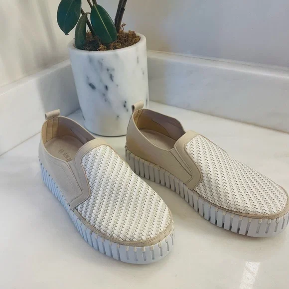 Ilse Jacobsen Cream and Tan Woven Suede Loafer. Size 8, worn one time. - Picture 2 of 5